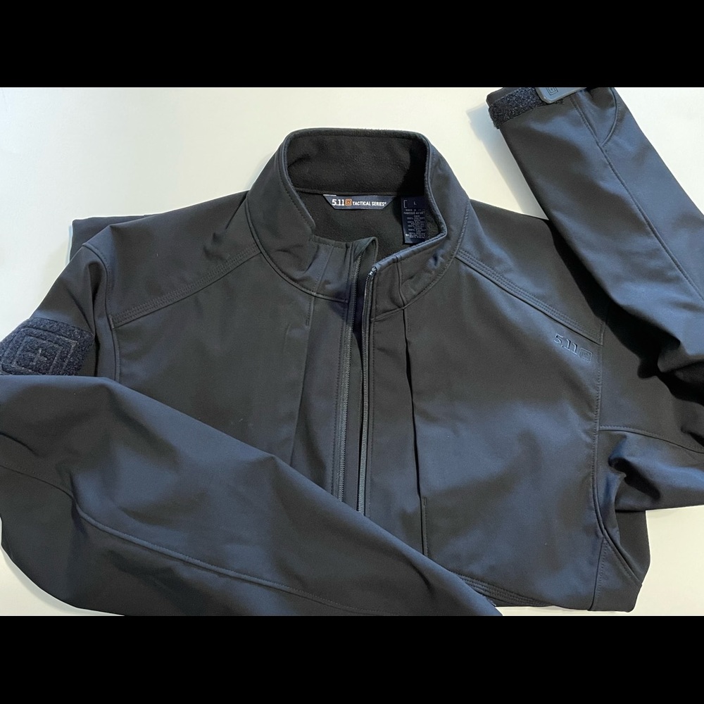 5.11 Mens Large-Black Tactical SoftShell Coat (concealed breast pockets)
